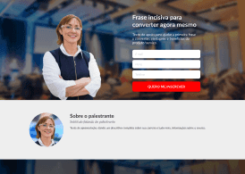 Palestrante a esquerda e formulário a direita, abaixo uma sessão de informações sobre a participante