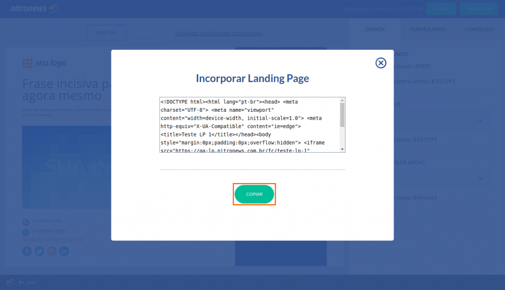 Incorporar Landing Page